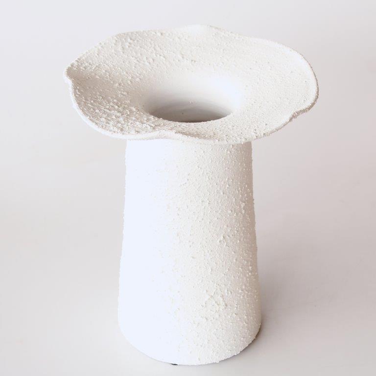 White Ceramic Vase with Fluted Top