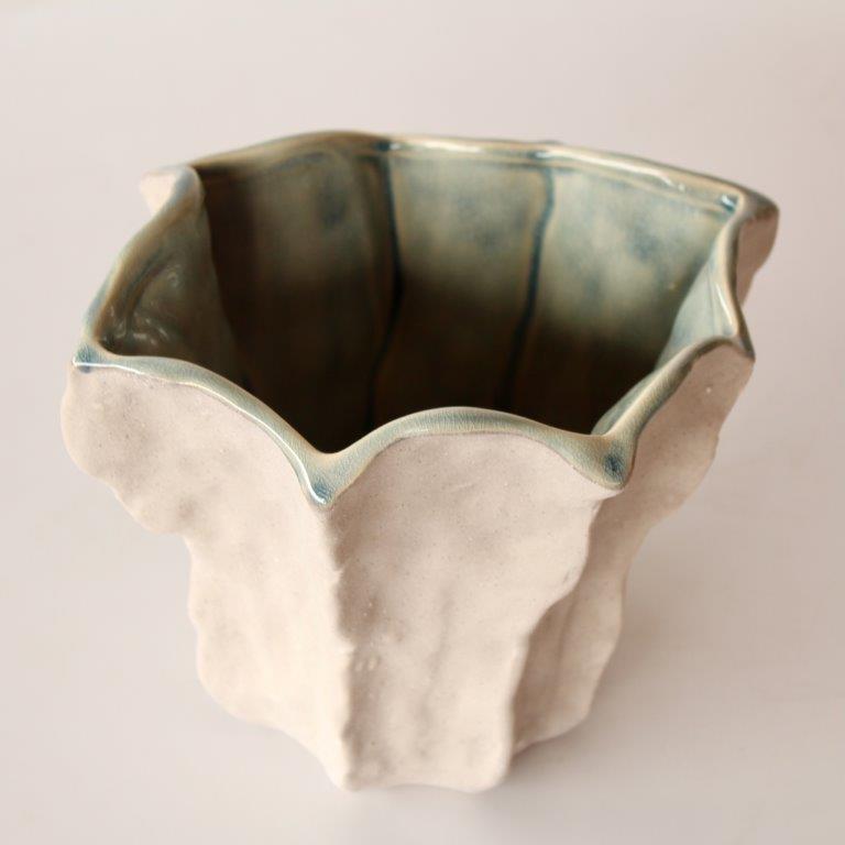 Ceramic Fluted Vase with Green Inside