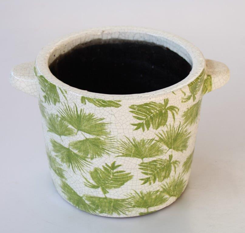 Medium Green Leaf Distressed Planter with Handle