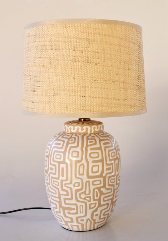 Cream & White Lamp Base Rattan Shade
