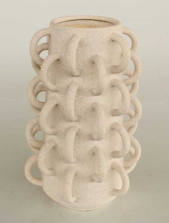 TALL WHITE CERAMIC CURLY VASE