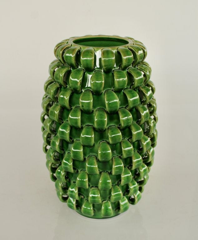TALL GREEN CURLY CERAMIC VASE