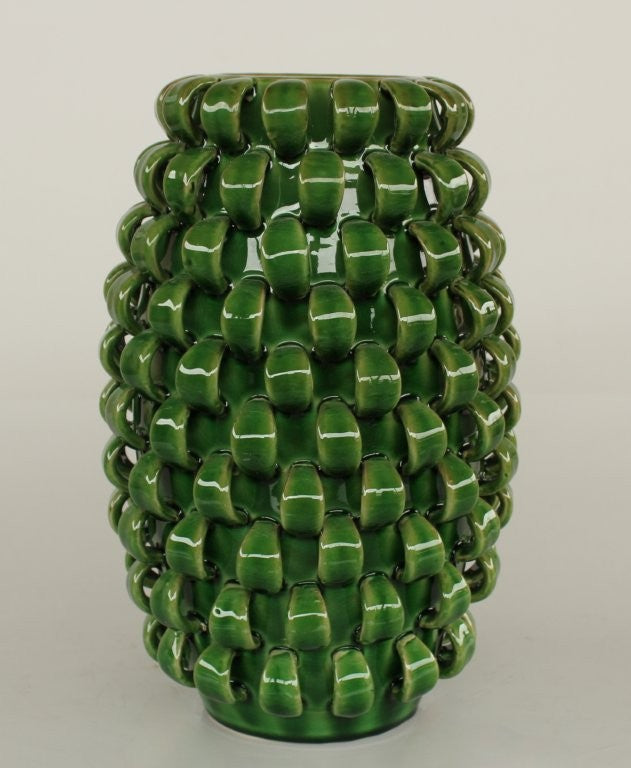 TALL GREEN CURLY CERAMIC VASE
