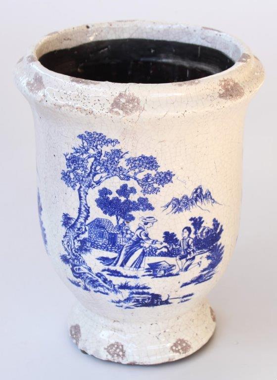 Blue & White Distressed Toilet Planter on Foot
