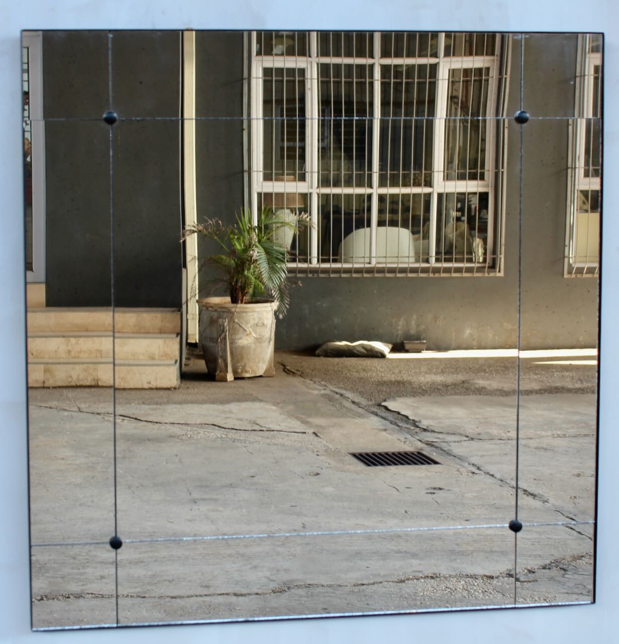 Large Square Vintage Mirror Black Metal Frame