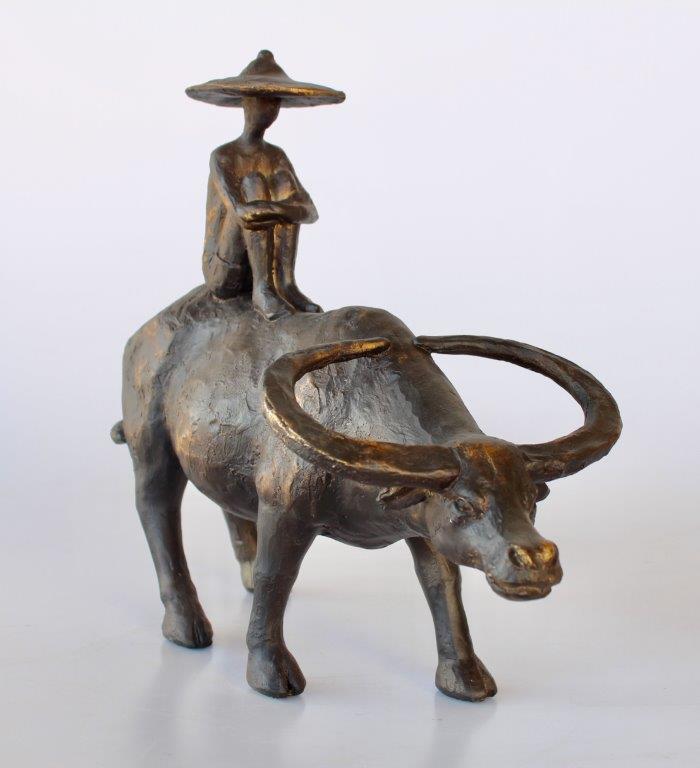 Man Sitting on Buffalo