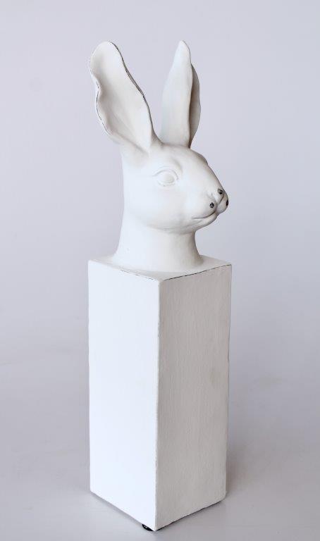 Tall White Bunny Head on a Column