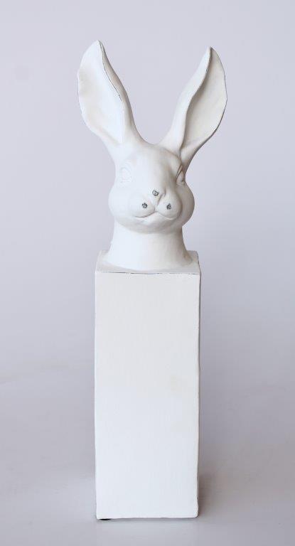 Tall White Bunny Head on a Column