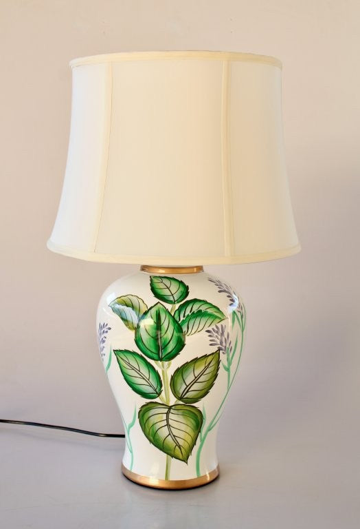 Green Leaf Lamp Base Off White Shade