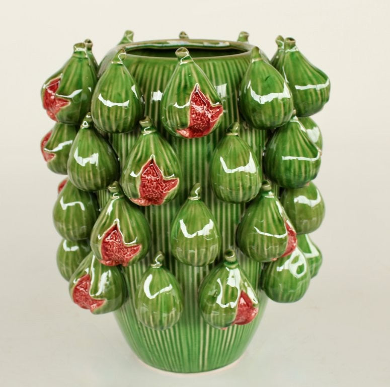 LARGE DARK GREEN FIG CERAMIC VASE