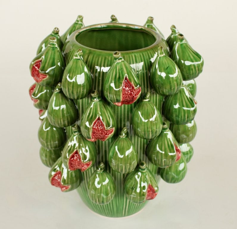 LARGE DARK GREEN FIG CERAMIC VASE