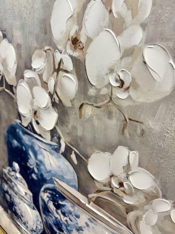 Extra Large Handpainted 4 Blue Pots with Orchids Picture