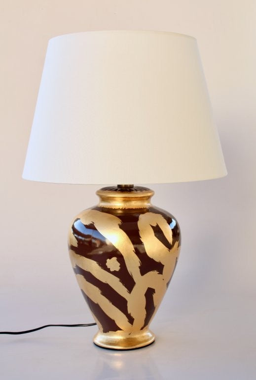 Gold & Brown Swirl Lamp Base With Shade