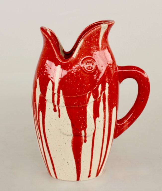 LARGE RED FISH CERAMIC VASE