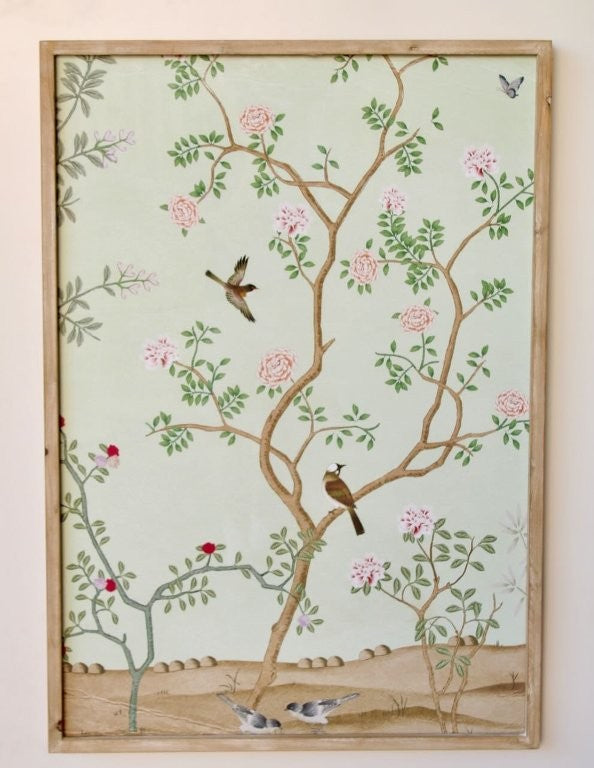 Large Pale Green Chinoiserie Framed Picture