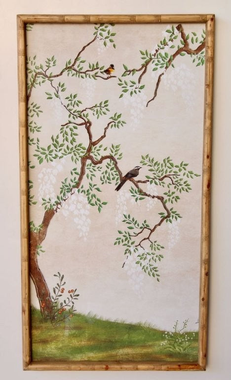 Pale Pink Chinoiserie Bird Tree Framed Picture- Left