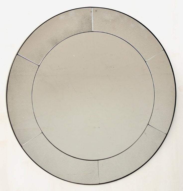 Large Round Vintage Mirror with Black Frame