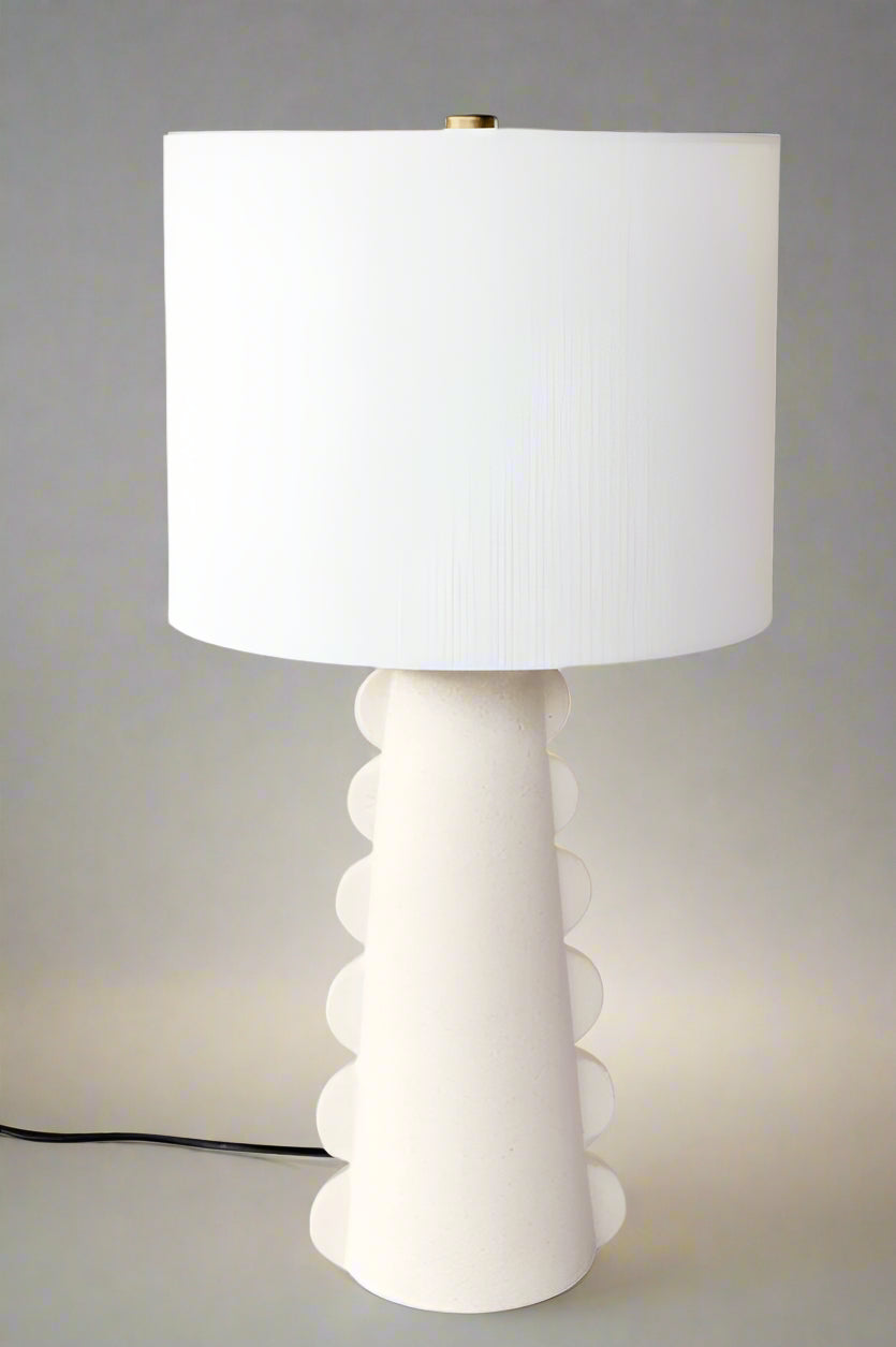 Off White Half Circle Shaped Lamp White Finial & Harp Shade