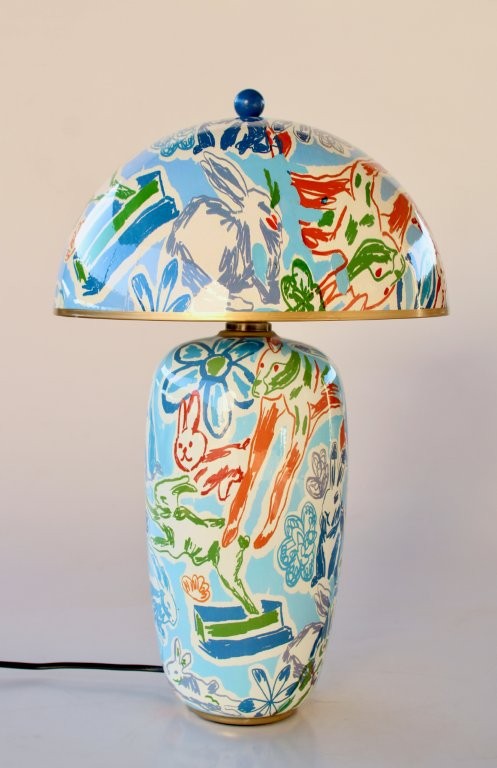 Blue Bunny Lamp With Metal Shade