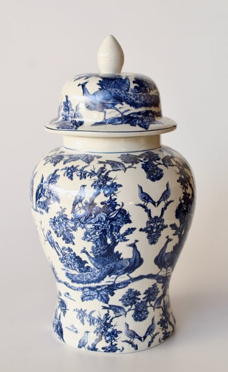 EXTRA LARGE BLUE PEACOCK GINGER JAR
