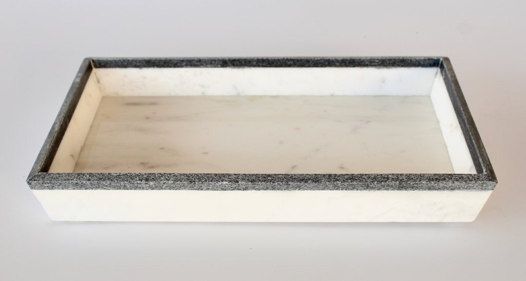 WHITE MARBLE TRAY GREY EDGE