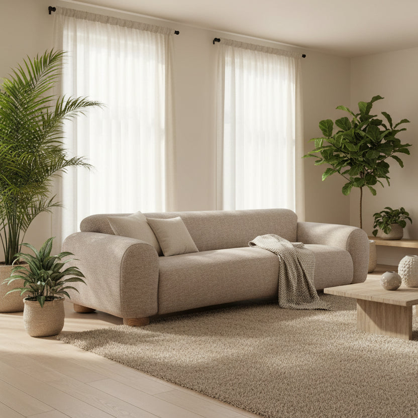 Beige sofa on a white background