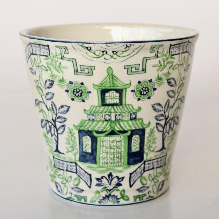Medium Round Green and Blue Pagoda Planter