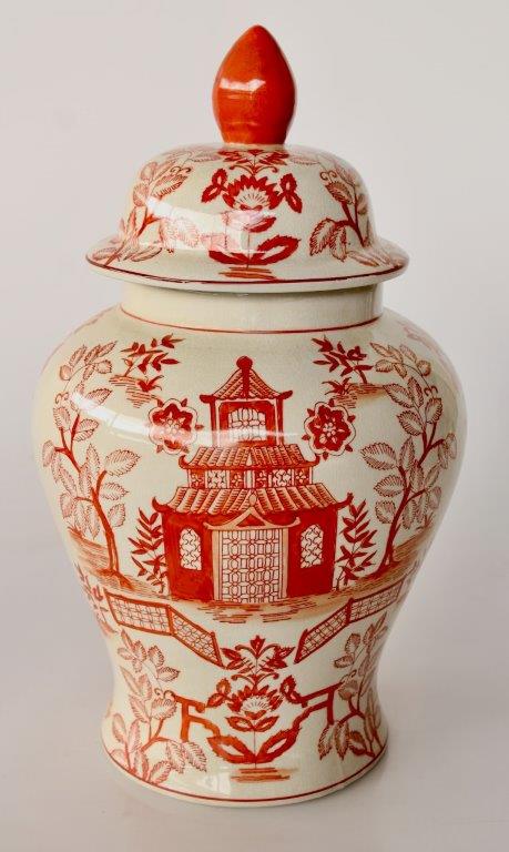 Large Orange Pagoda Ginger Jar