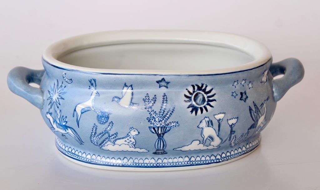 Small Blue & White Tiger Moon Oval Foot Bath