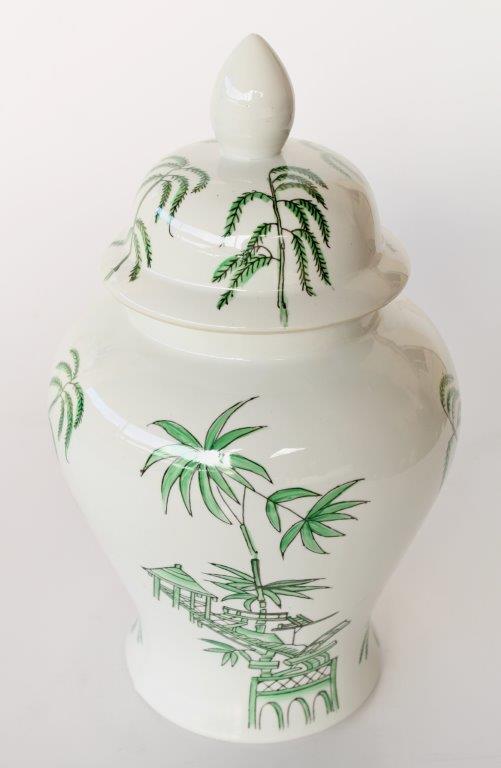 Large Green Palm Leaf Ginger Jar