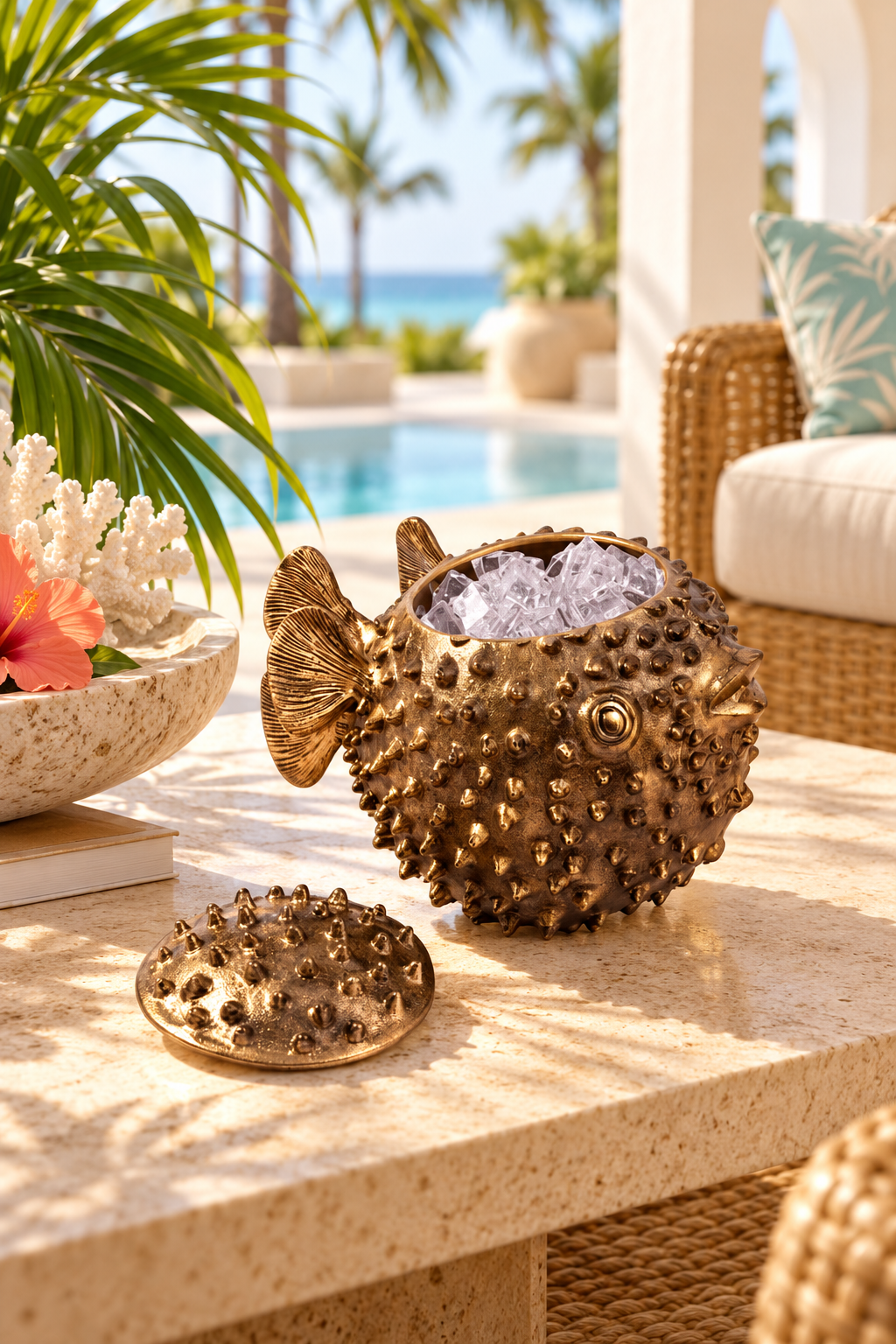 BLOWIE THE FISH ICE BUCKET ANTIQUE BRASS
