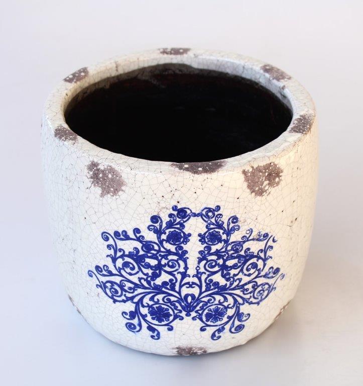 Blue & White Distressed Round Planter
