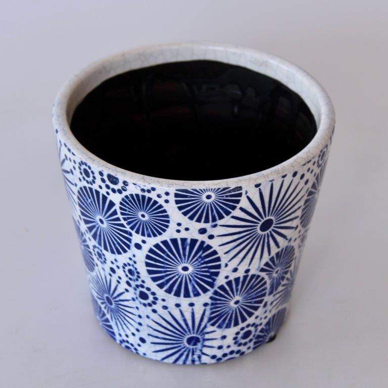 Blue Round Sunburst Planter