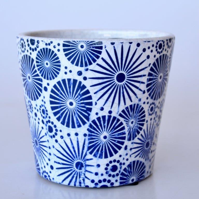 Blue Round Sunburst Planter