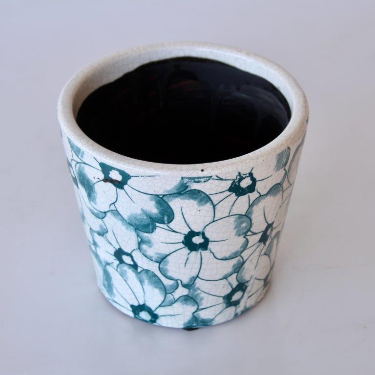 Round Turquoise Flower Planter