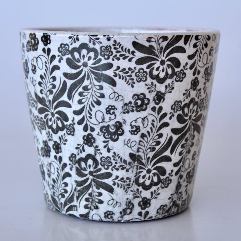 Black Round Floral Planter