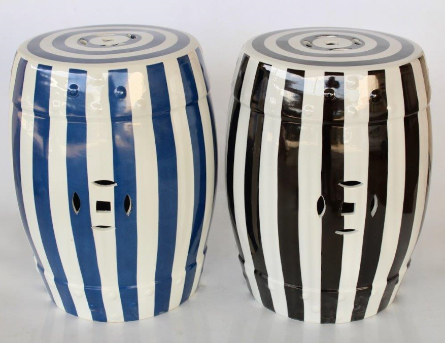 Black/Blue & White Striped Garden Stools - NetDécor 