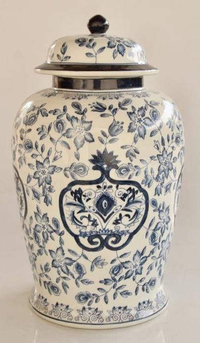 Large Blue Flower Ginger Jar - NetDécor 