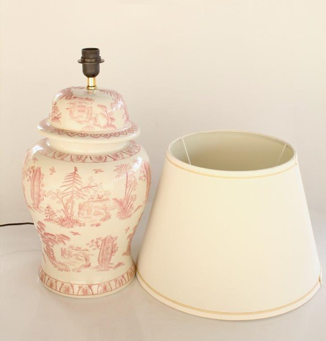 Large Pink Toile Lamp - NetDécor 