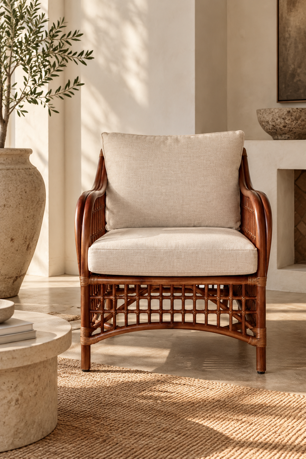 WEST COAST ARM CHAIR WITH 2 BEIGE CUSHIONS