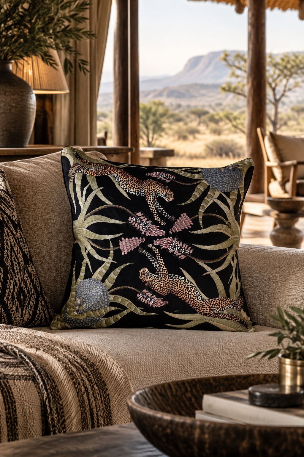 Velvet Cushion Cover - Cheetah Black