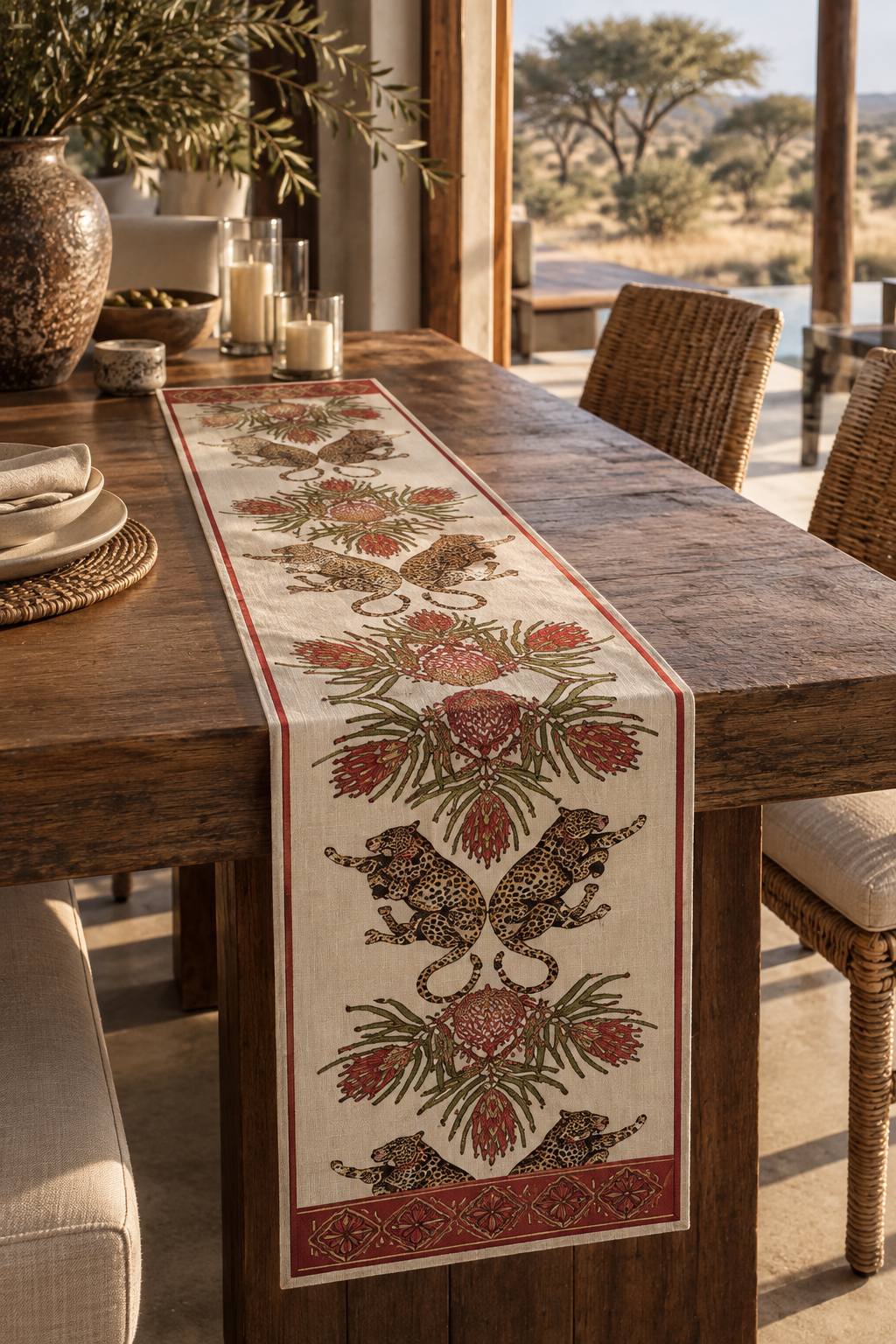 Table Runner Natural Linen (245x45cm) - Red