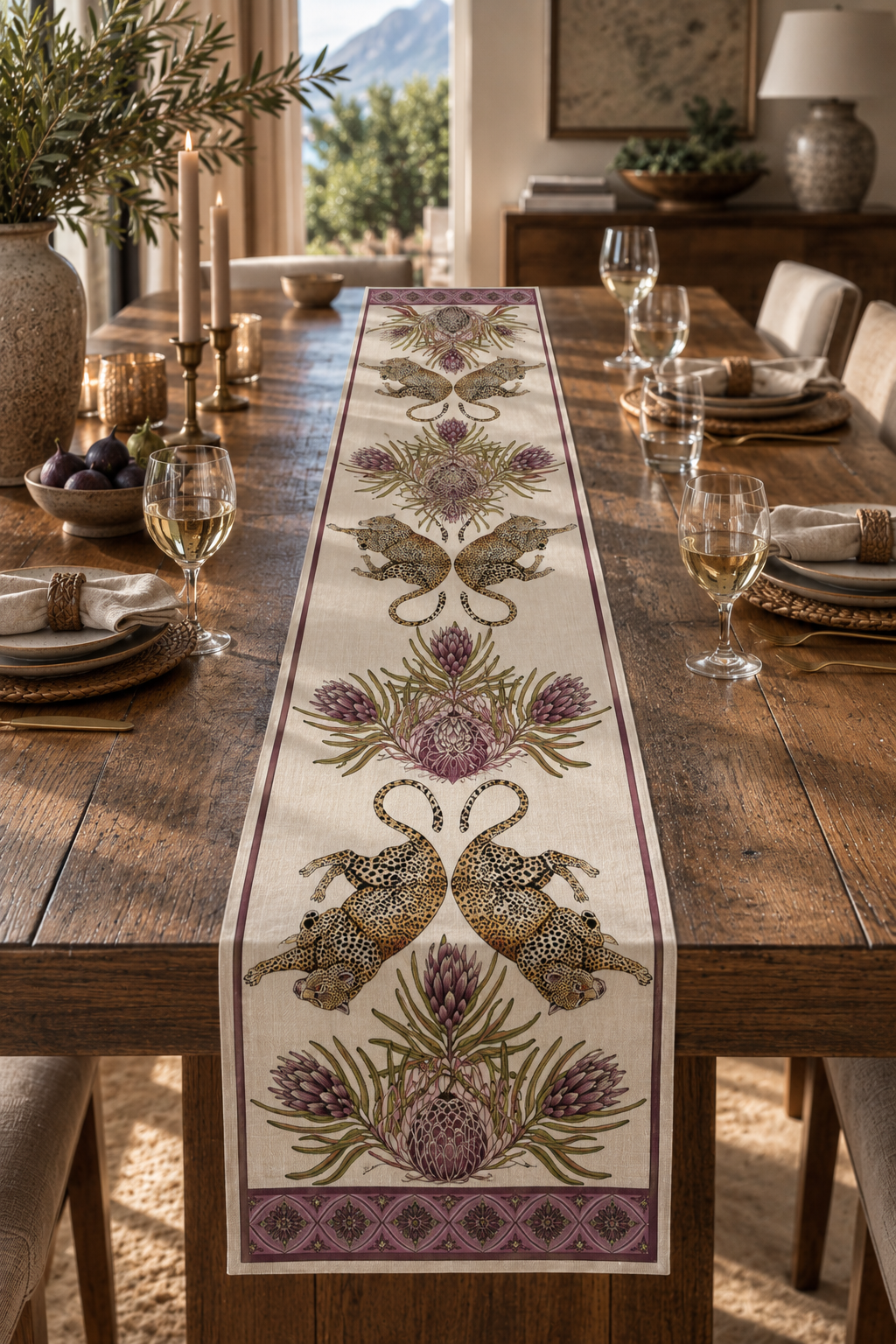Table Runner Natural Linen (245x45cm) - Plum