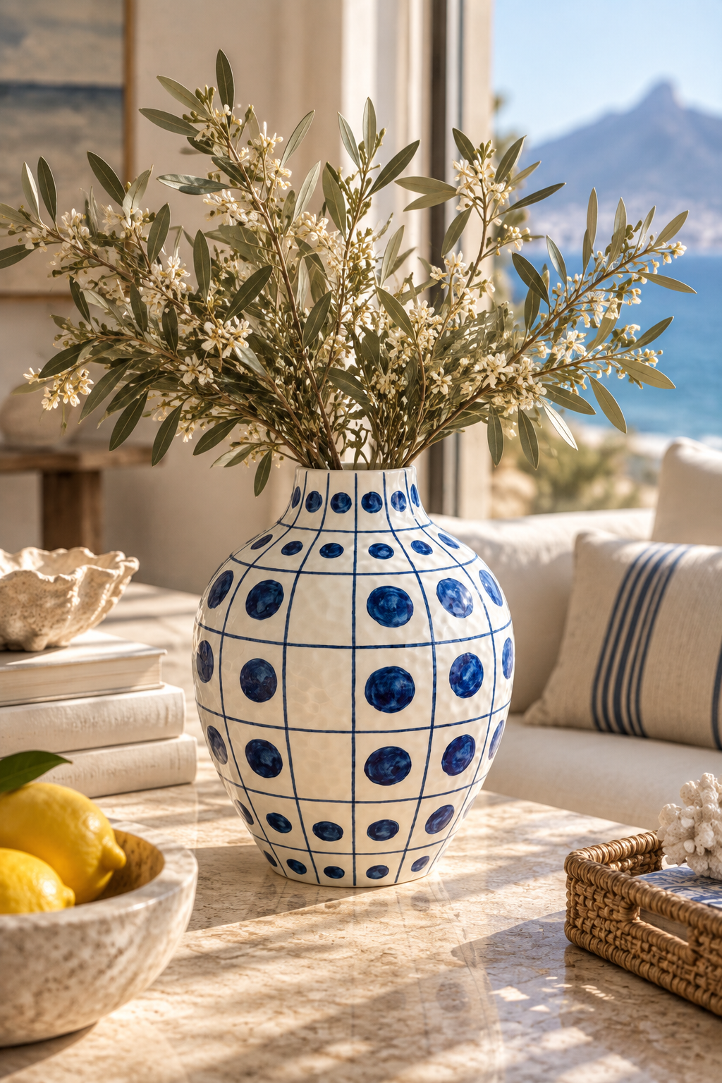 Large Blue Dot Ceramic Vase