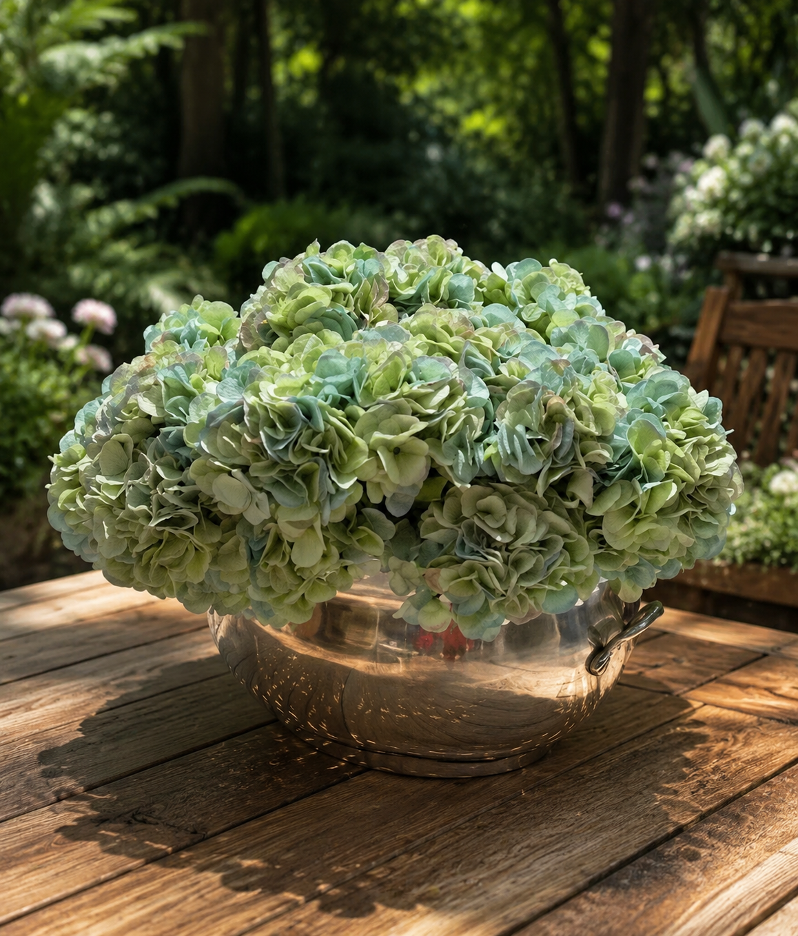 12 Stems x 47cm Real Touch Green Hydrangeas
