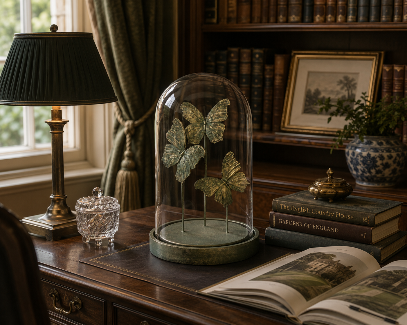 Green Butterflies in Glass Dome