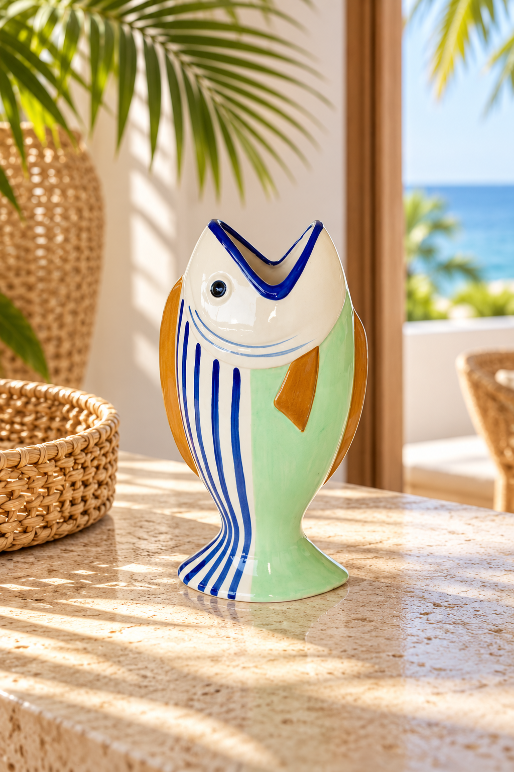 Extra Large Blue Striped Fish Jug
