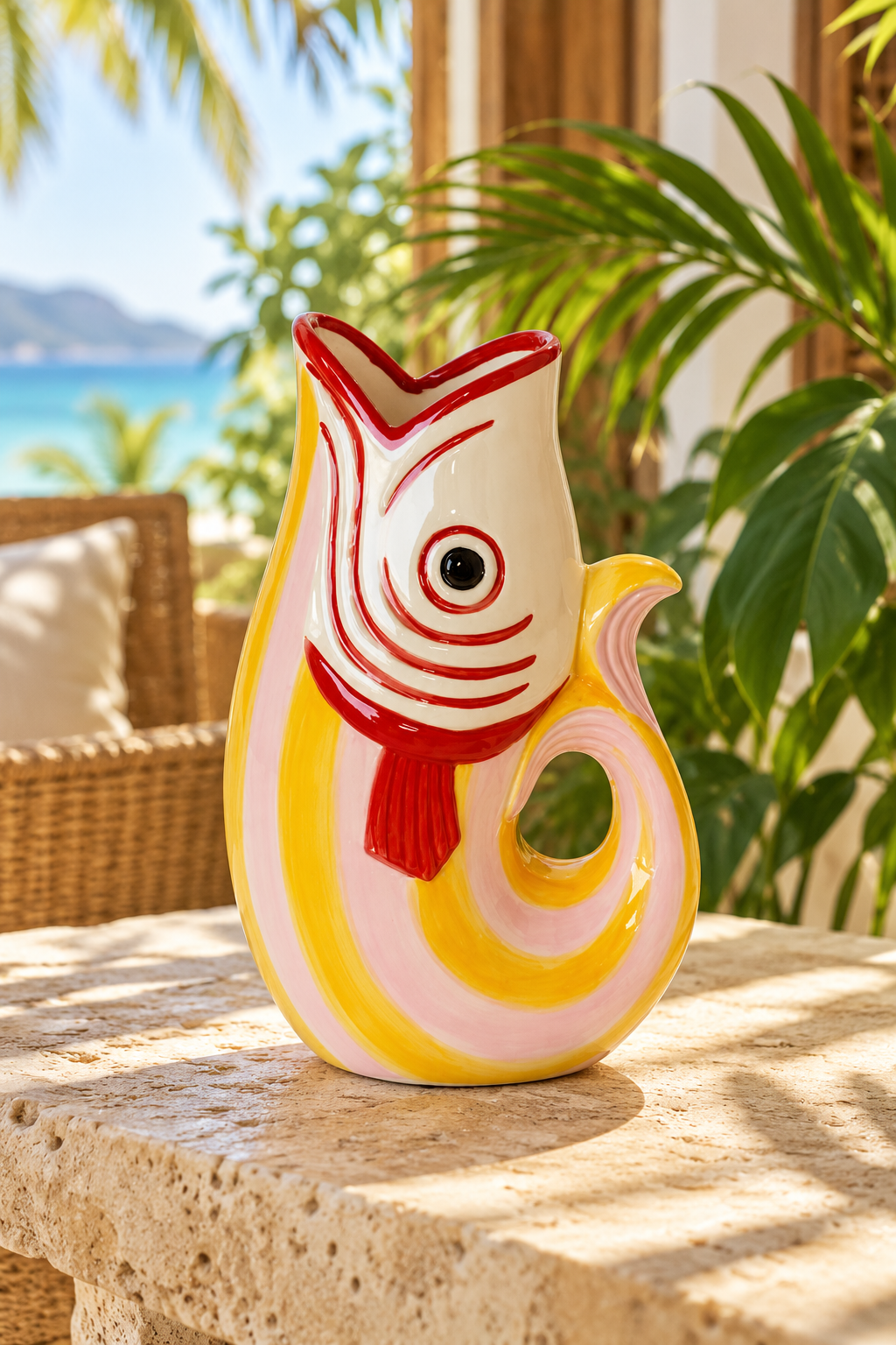 Pink and Yellow Fish Jug