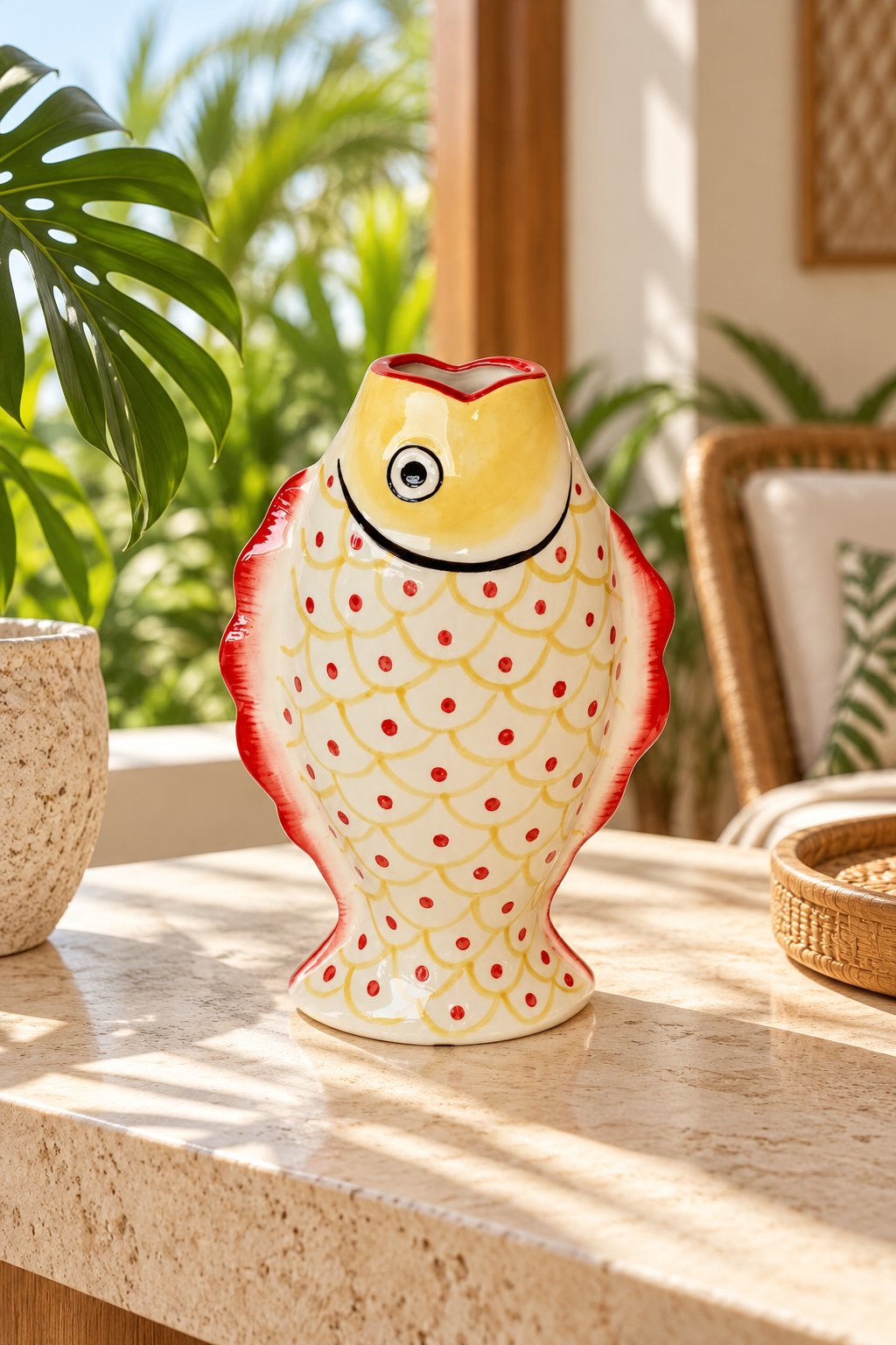 Medium Yellow and Orange Dot Fish Vase