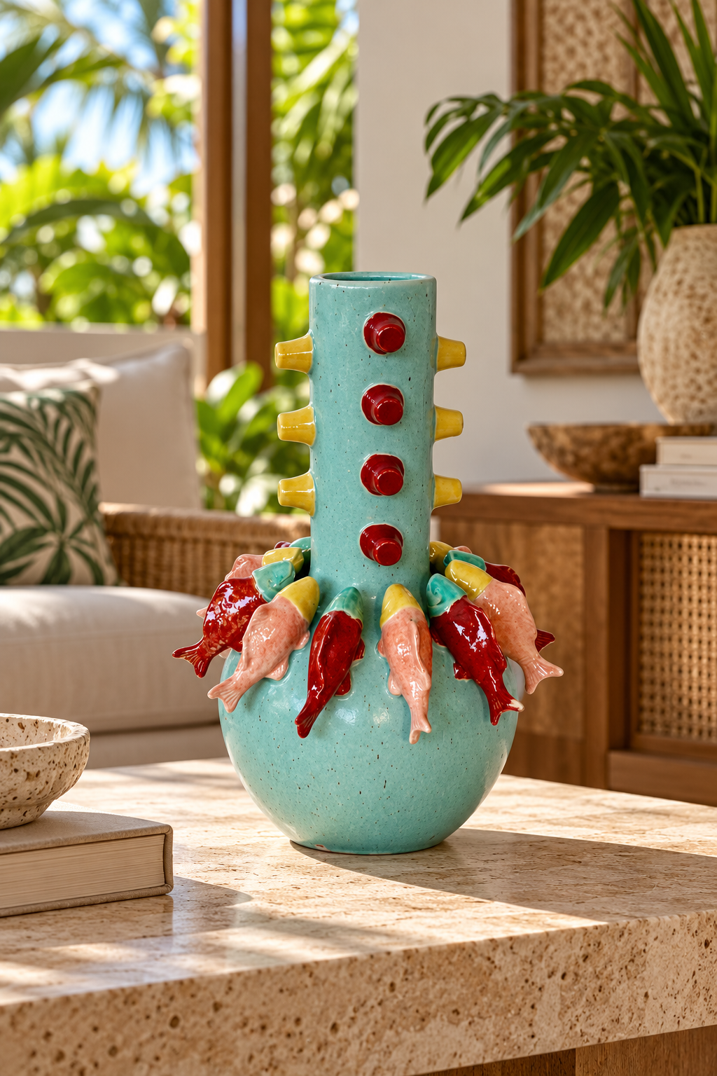 Green Multi-Colour Fish Vase